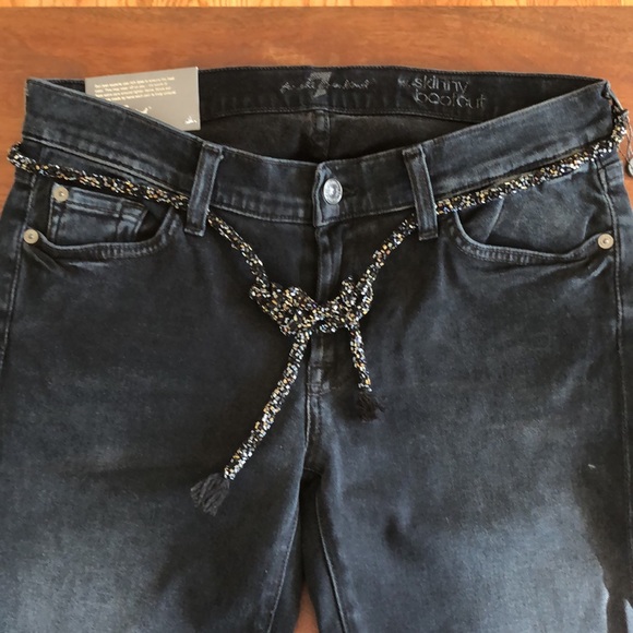 7 For All Mankind Size 29 skinny bootcut premium black denim jeans w beaded belt - Picture 3 of 5